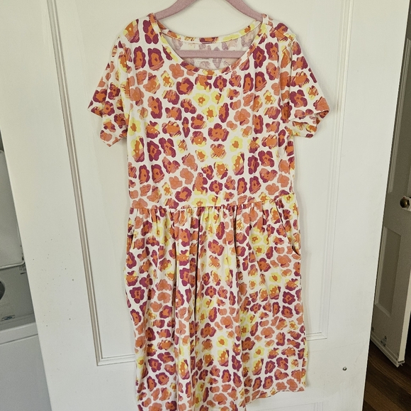 Pact Kids Dress with Orange and Pink Floral Pattern - Picture 1 of 4
